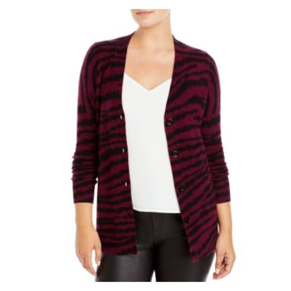 Designer Brand Womens Burgundy Long Sleeve V Neck Button Up Sweater L
